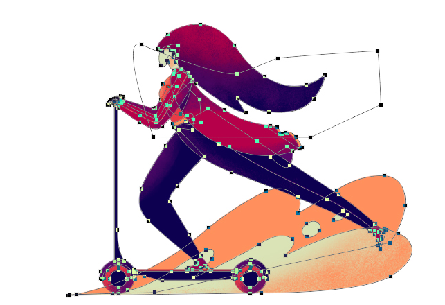 噪点插画：用PS给滑板车人像添加噪点